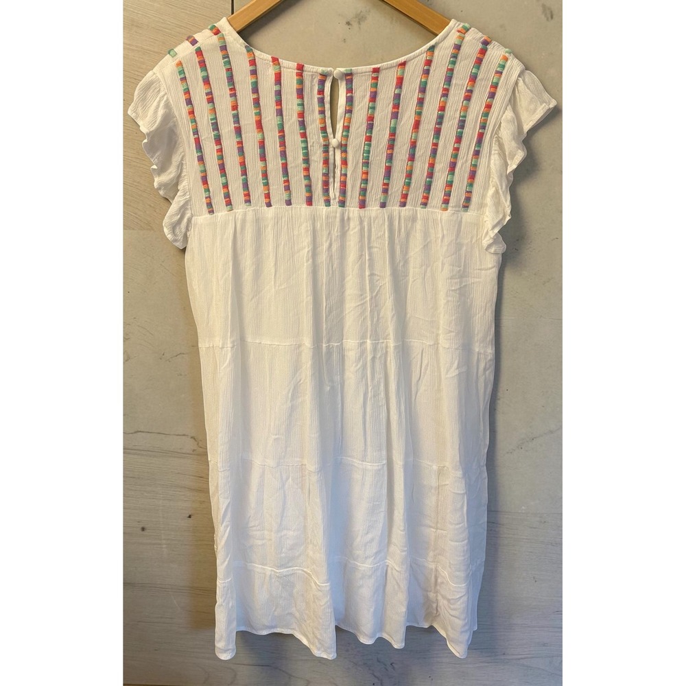 Studio West White Embroidered Ruffle Tiered Boho Women Large Mini Dress - Picture 4 of 6